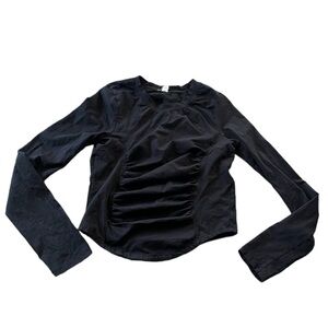 Anthropologie Daily Practice Womens Black Ruched Long Sleeve Top Size Small
